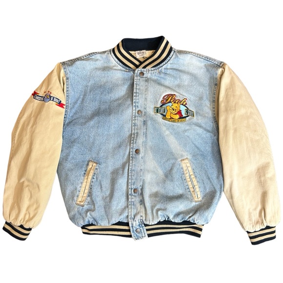 Disney Other - Vintage 90s Disney Winnie the Pooh Varsity Bomber Denim Jean Jacket L